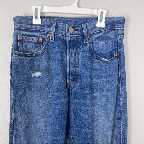 Levi’s 501 Skinny Straight Jeans Distressed Ripped Denim - Picture 11 of 11